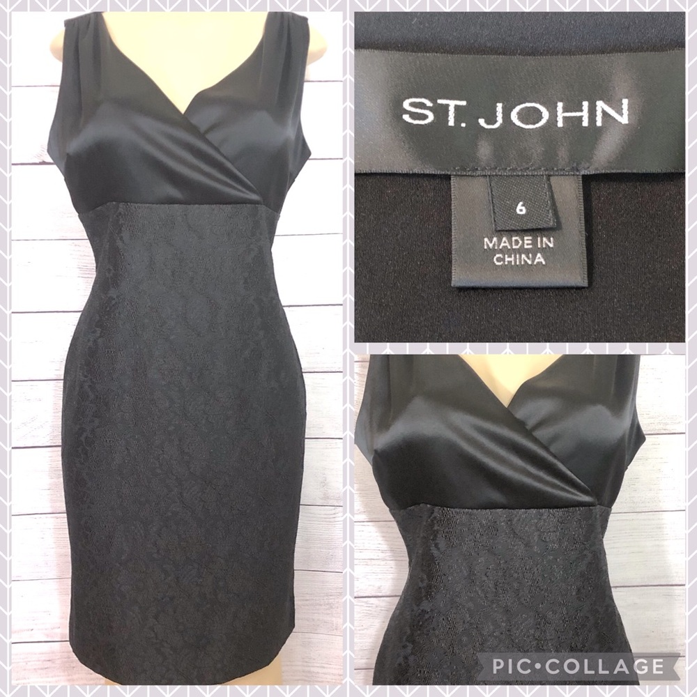 St. John Black Lace & Silk Blend Dress Size 6